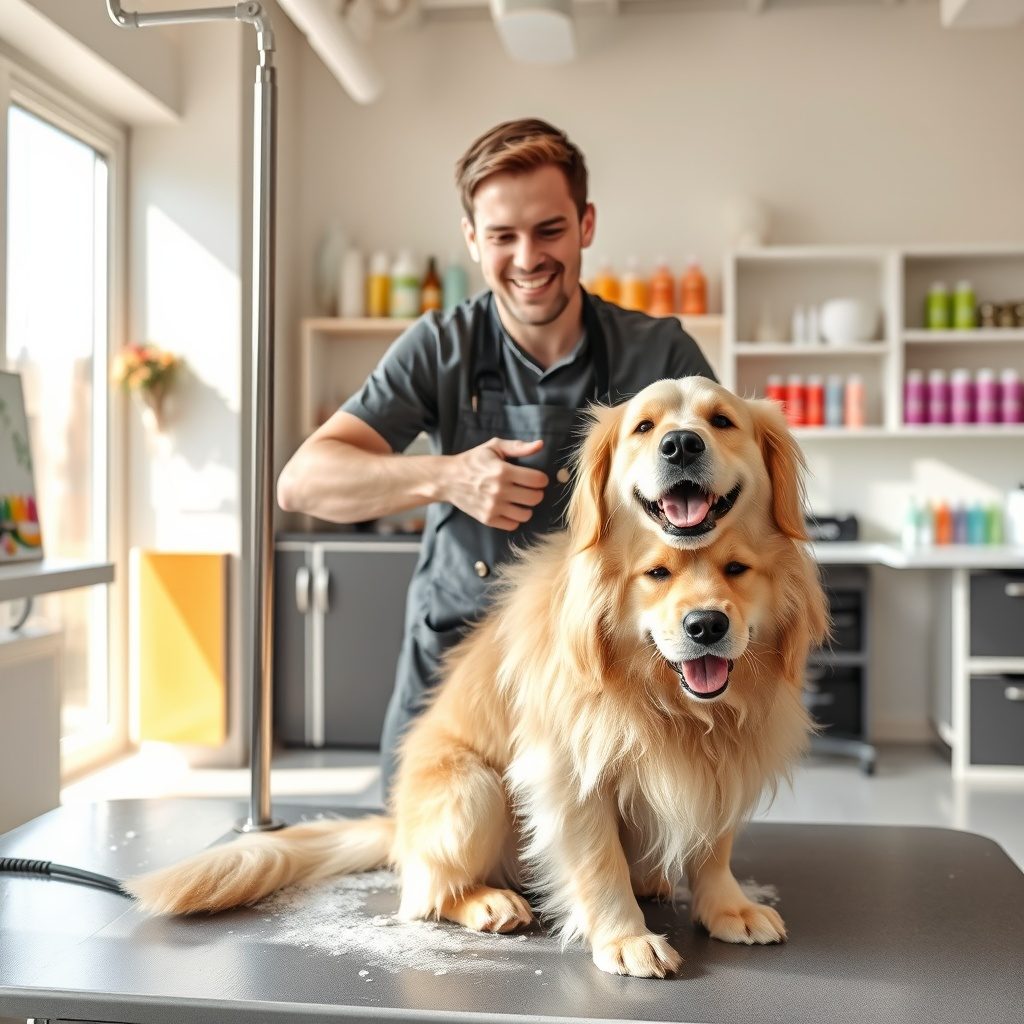 犬のグルーミング中の写真